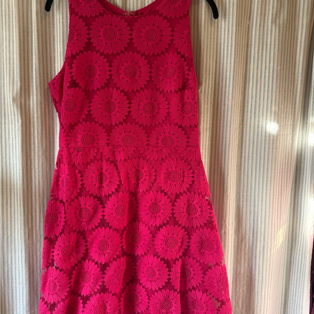 Women's Hot Pink Floral Lace Midi Dress